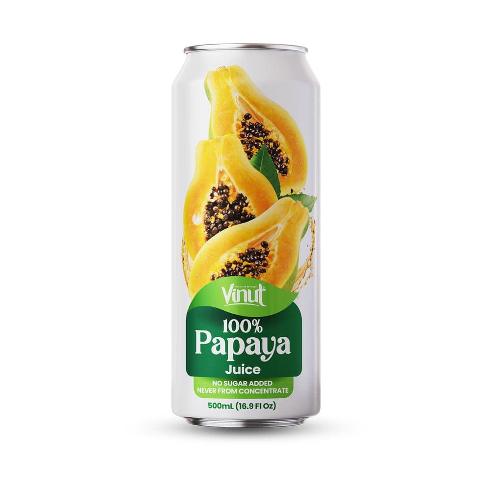 Vinut 100% Papaya Juice, No Sugar Added, Never From Concentrate, Slim Can, 16.9 fl oz 500 mL