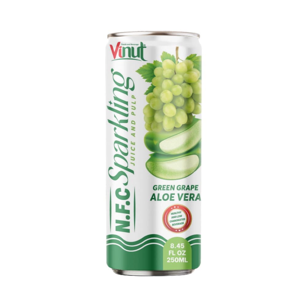 VINUT Boisson Pétillante Pur Jus Raisin Vert Aloe Vera avec Pulpe, Canette Slim 250 mL (8.45 fl oz)