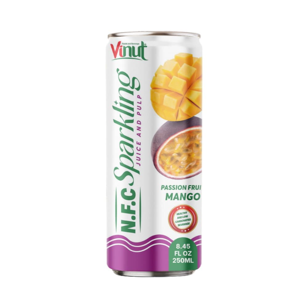 VINUT Pur Jus Pétillant avec Pulpe Fruit de la Passion Mangue, Canette Fine 8.45 fl oz 250 mL