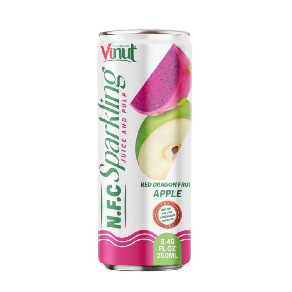 VINUT Jus Pétillant Pur Jus Fruit du Dragon Rouge Pomme avec Pulpe, Canette Slim 250 mL (8.45 fl oz)
